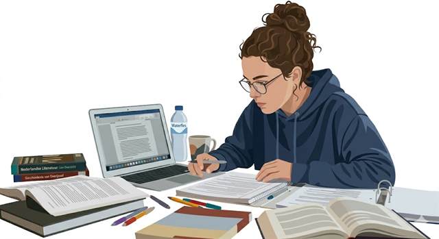 Meisje achter laptop dat vastloopt op plannen en schoolwerk