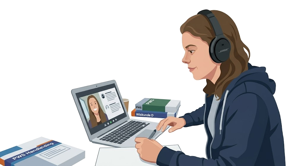 Student werkt aan school via online coaching