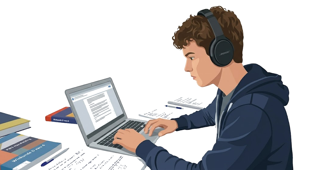 Jongere werkt rustig en gefocust aan schoolwerk